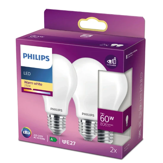 Philips LED Lamp Classic 60W E27 A60 WW ND RF (2 stuks)