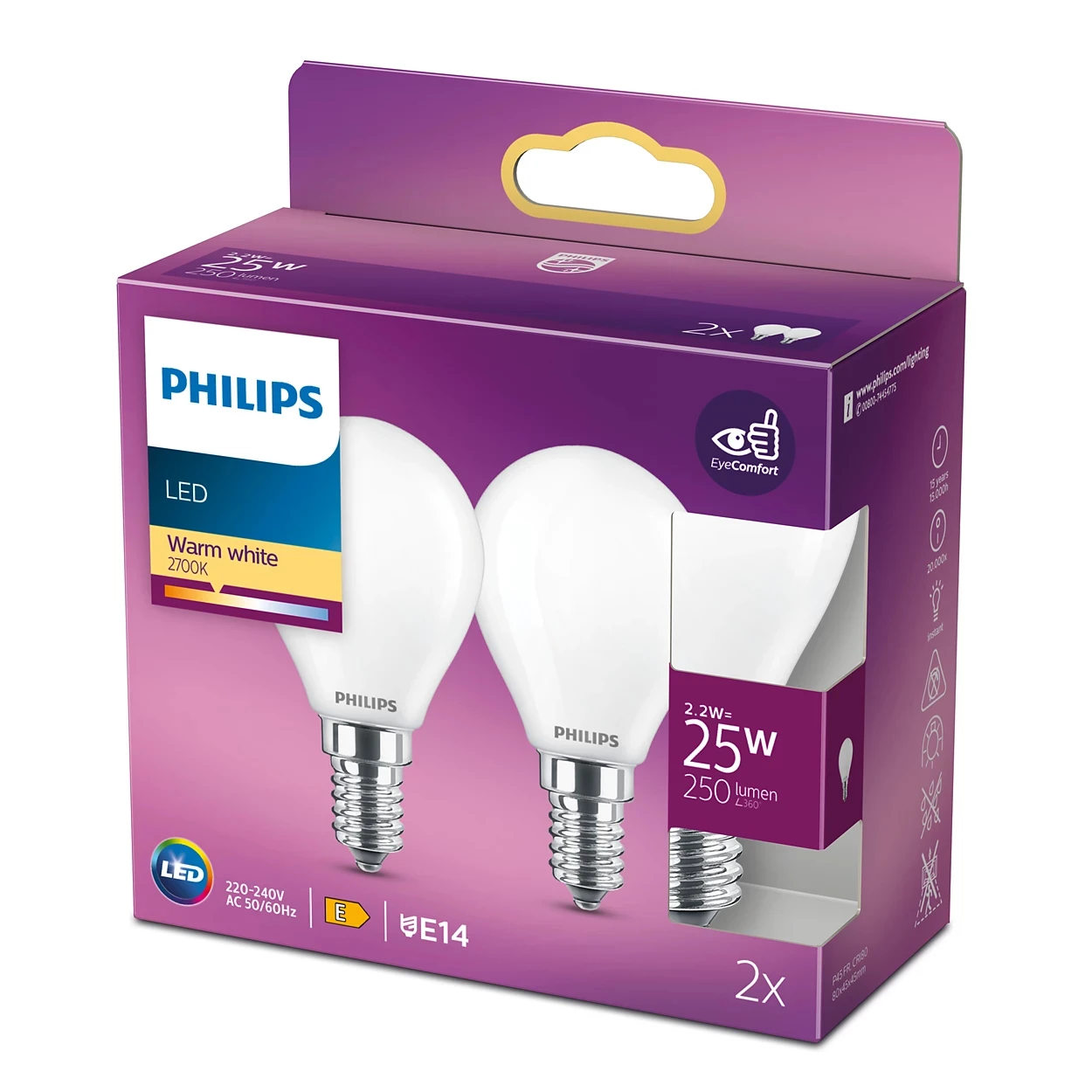 Philips LED Lamp Classic 25W E14 P45 WW FR ND (2 stuks)