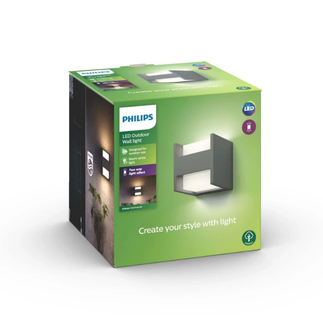 Philips Buitenwandlamp Arbour 2x4.5W antraciet