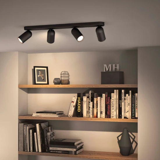 Philips Plafondspot Pongee zwart 4-spots