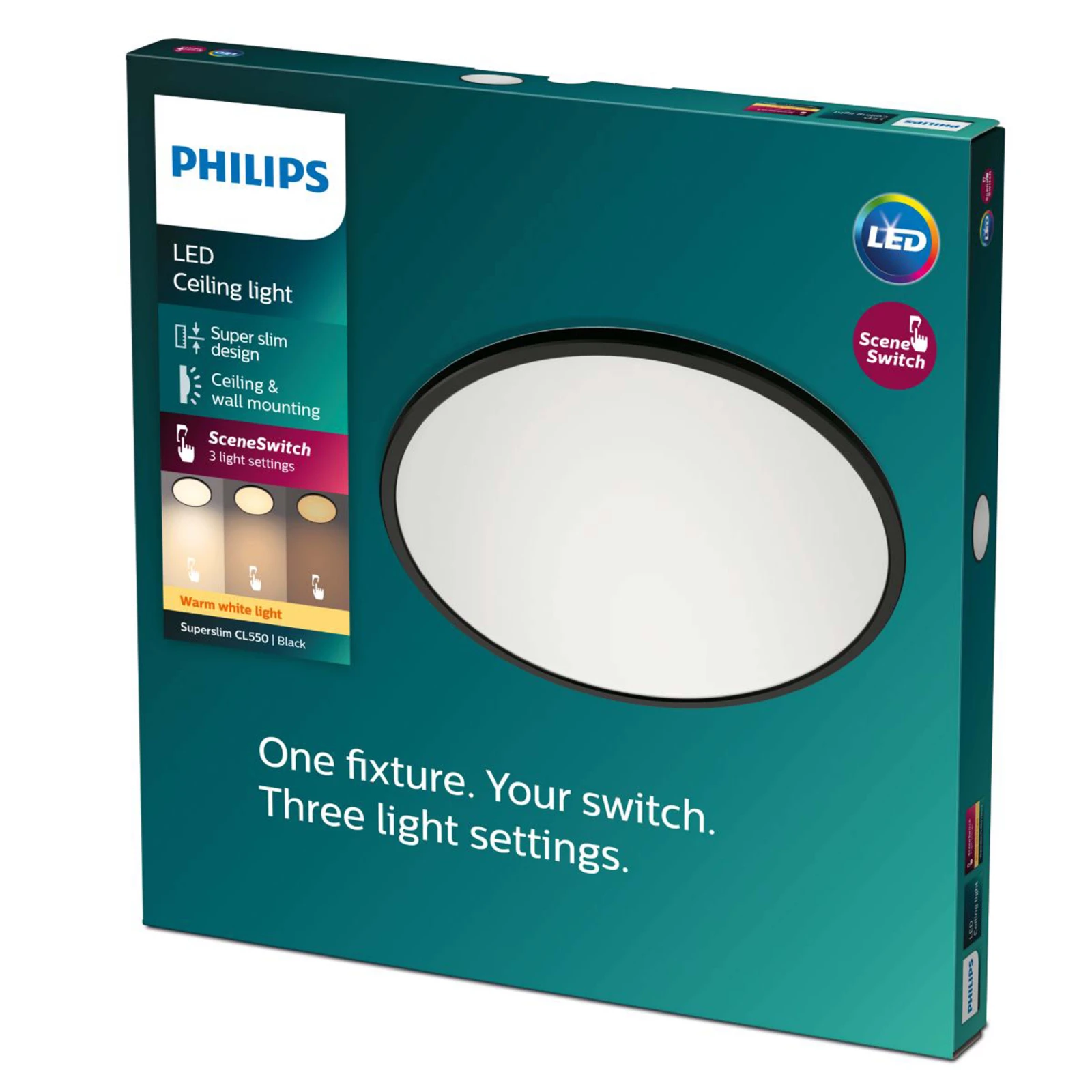 Philips LED-plafondlamp Superslim CL550 18W 2700K O300 mm zwart