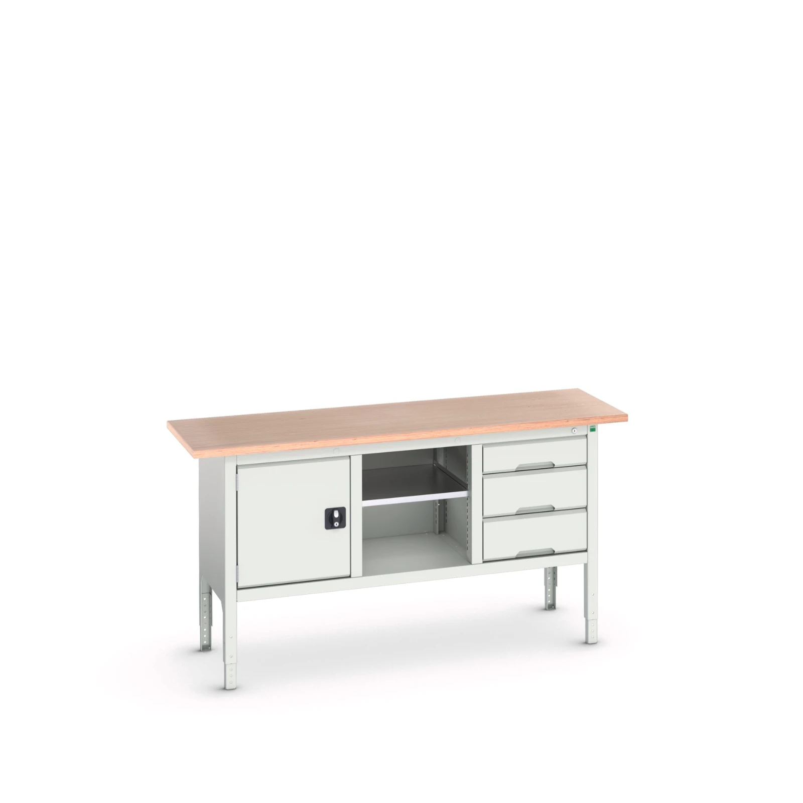 bott Verso verstelbare werkbank 1750x600x830-930mm 1 deur 1 middenschap 3 laden Multiplex RAL 7035