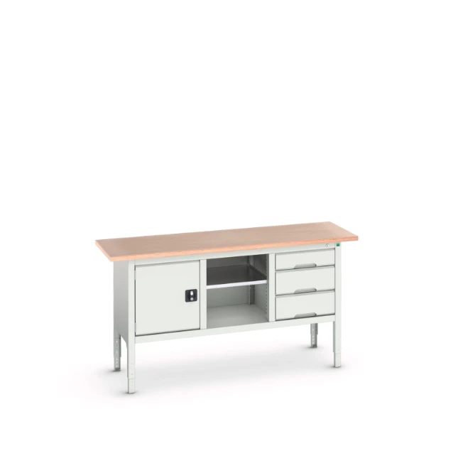 bott Verso verstelbare werkbank 1750x600x830-930mm 1 deur 1 middenschap 3 laden Multiplex RAL 7035