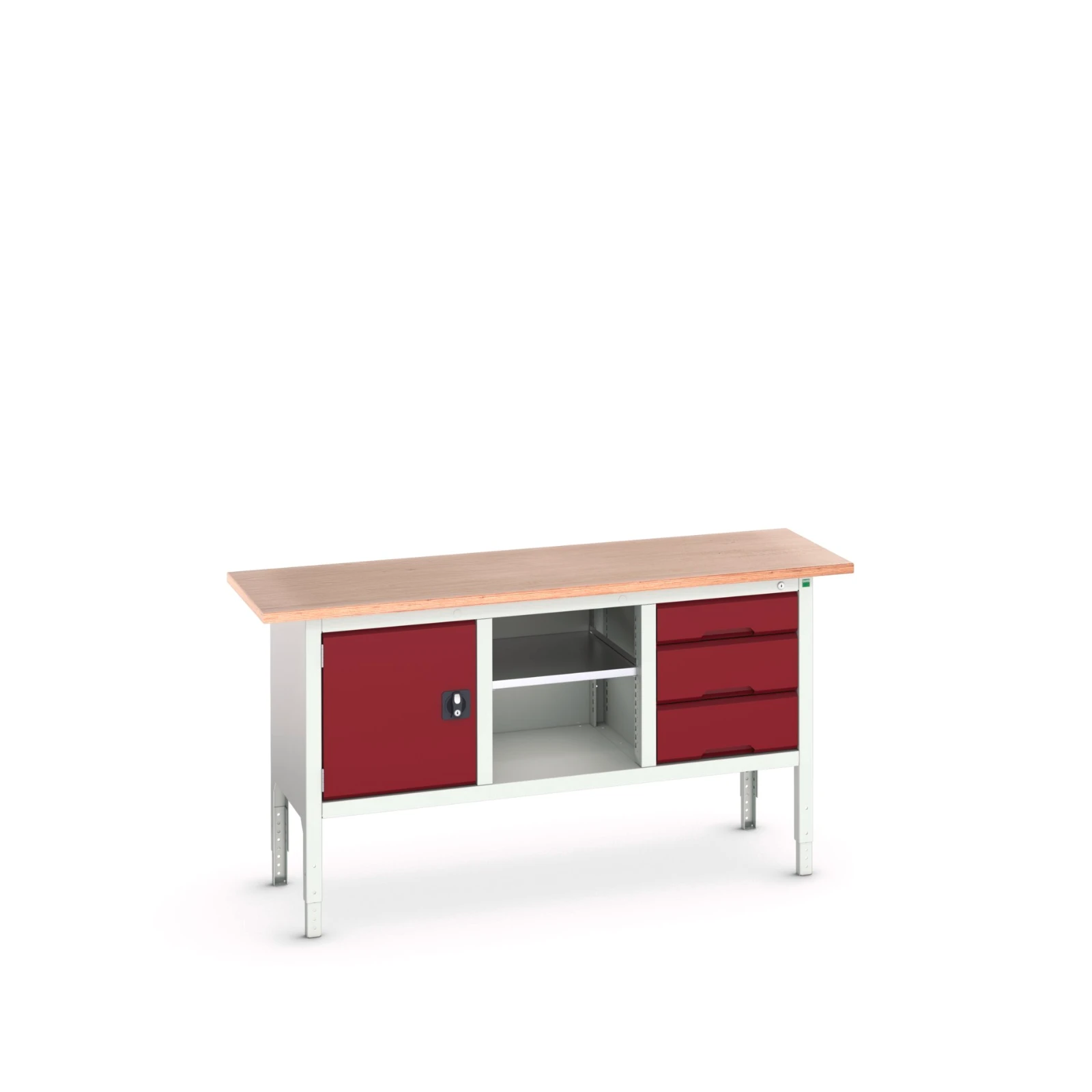 bott Verso verstelbare werkbank 1750x600x830-930mm 1 deur 1 middenschap 3 laden Multiplex RAL 3004