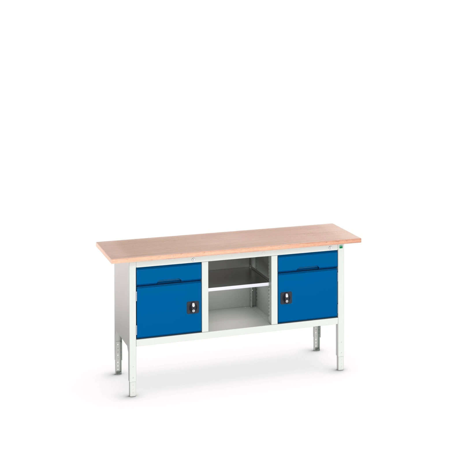 bott Verso verstelbare werkbank 1750x600x830-930mm 2 deuren 1 middenschap 2 laden RAL 5010