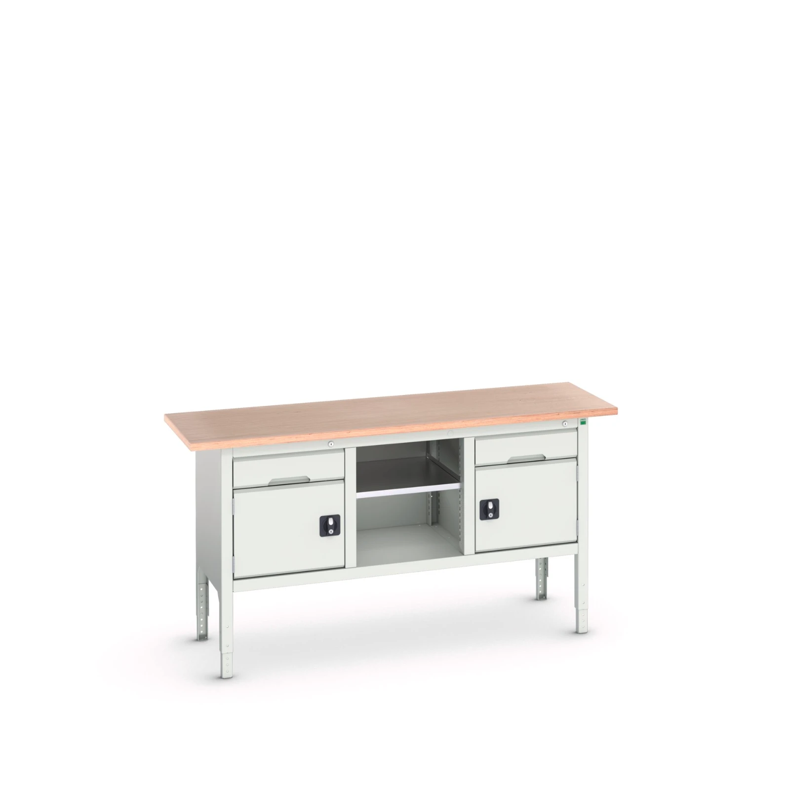 bott Verso verstelbare werkbank 1750x600x830-930mm 2 deuren 1 middenschap 2 laden RAL 7035
