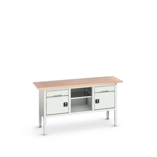 bott Verso verstelbare werkbank 1750x600x830-930mm 2 deuren 1 middenschap 2 laden RAL 7035