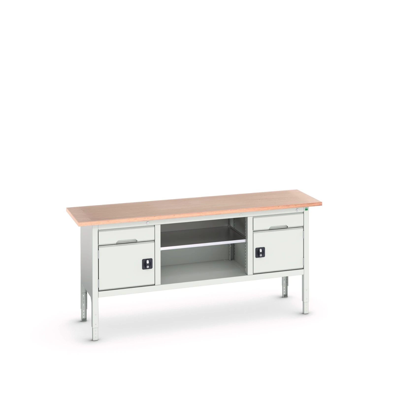 bott Verso verstelbare werkbank 2000x600x830-930mm Multiplex 2 deuren 1 middenschap 2 laden RAL 7035