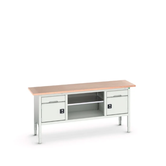 bott Verso verstelbare werkbank 2000x600x830-930mm Multiplex 2 deuren 1 middenschap 2 laden RAL 7035
