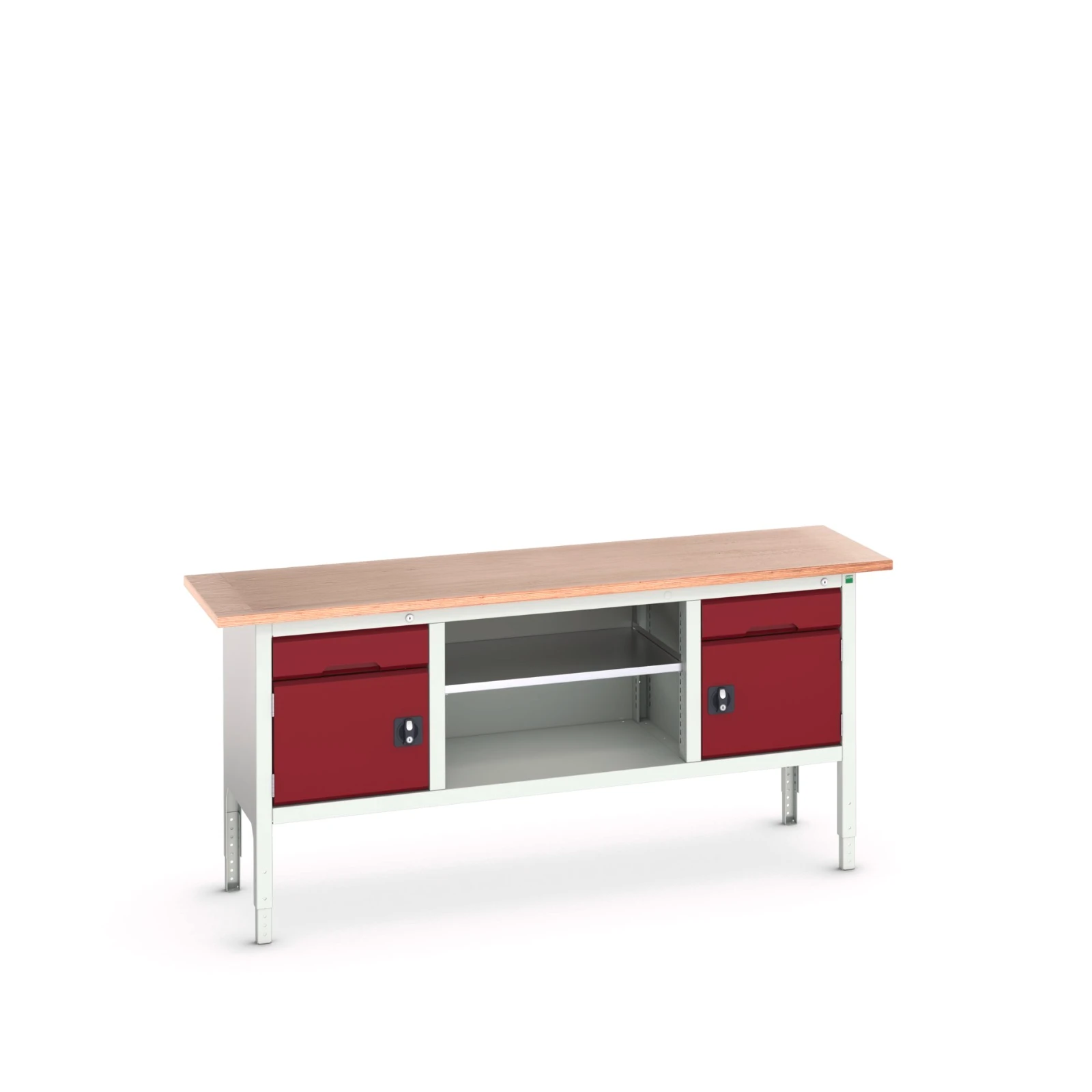 bott Verso verstelbare werkbank 2000x600x830-930mm Multiplex 2 deuren 1 middenschap 2 laden RAL 3004