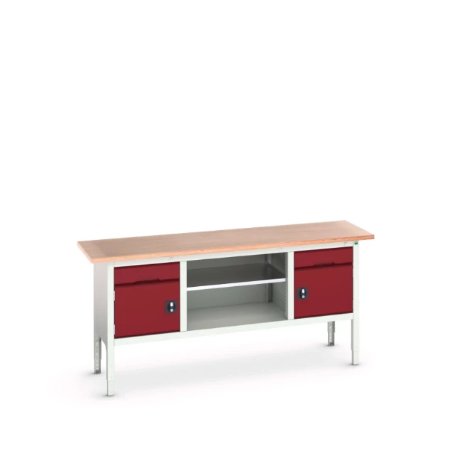 bott Verso verstelbare werkbank 2000x600x830-930mm Multiplex 2 deuren 1 middenschap 2 laden RAL 3004