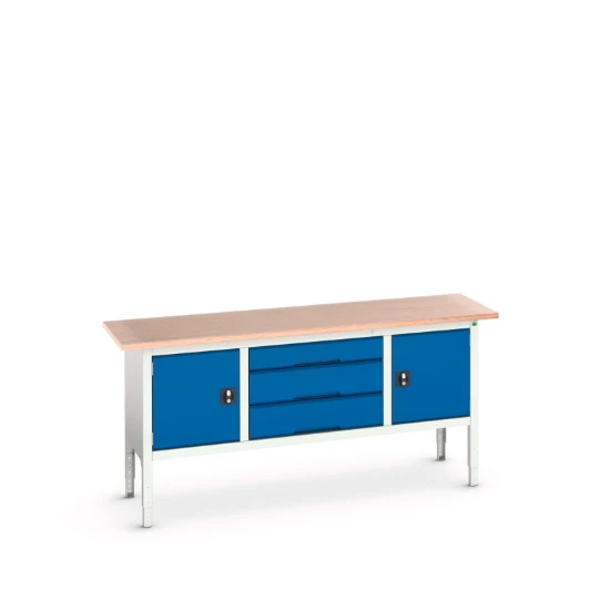 bott Verso verstelbare werkbank 2000x600x830-930mm Multiplex 2 deuren 3 laden RAL 5010