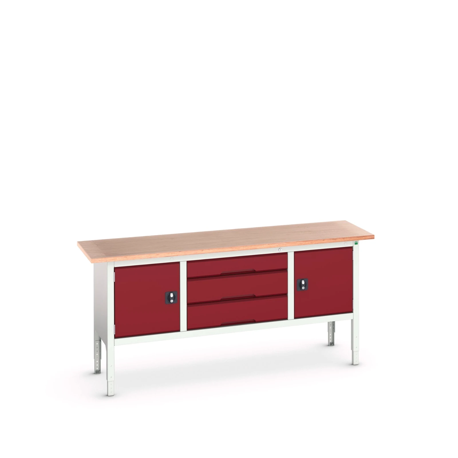 bott Verso verstelbare werkbank 2000x600x830-930mm Multiplex 2 deuren 3 laden RAL 3004
