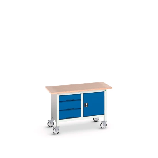 bott Verso verrijdbare werkbank 1250x600x830mm 1 deur 3 laden Multiplex RAL 5010