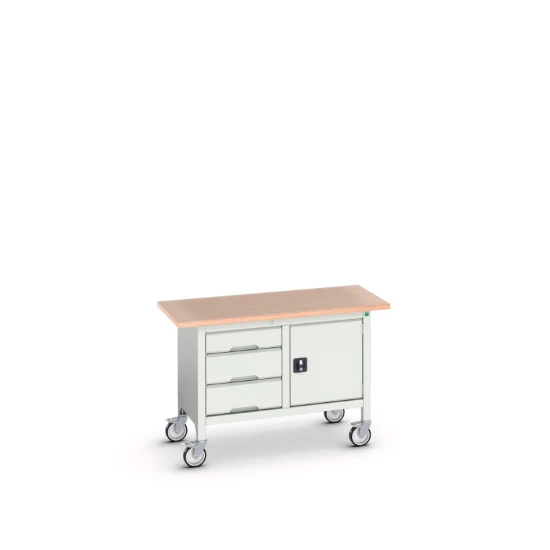 bott Verso verrijdbare werkbank 1250x600x830mm 1 deur 3 laden Multiplex RAL 7035