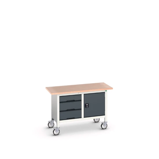bott Verso verrijdbare werkbank 1250x600x830mm 1 deur 3 laden Multiplex RAL 7016