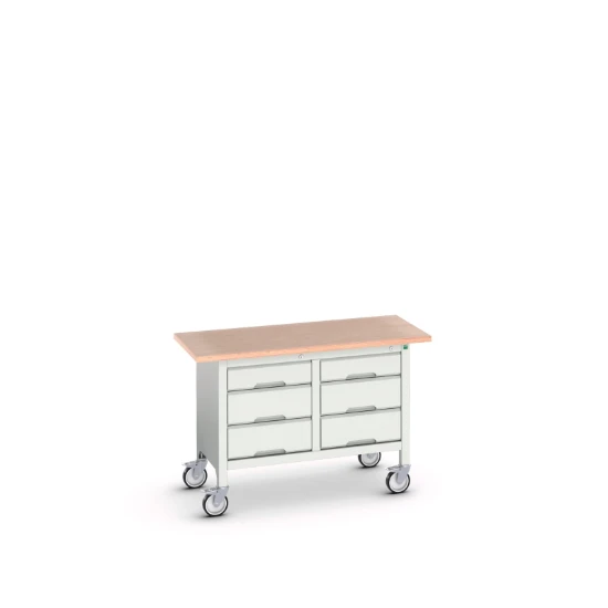 bott Verso verrijdbare werkbank 1250x600x830mm 6 laden Multiplex RAL 7035