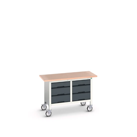 bott Verso verrijdbare werkbank 1250x600x830mm 6 laden Multiplex RAL 7016