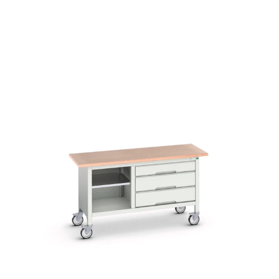 bott Verso verrijdbare werkbank 1500x600x830mm 3 laden 1 middenschap Multiplex 7035