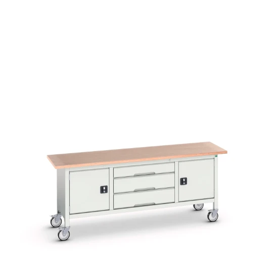 bott Verso verrijdbare werkbank 2000x600x830mm 3 laden 2 deuren Multiplex RAL 7035