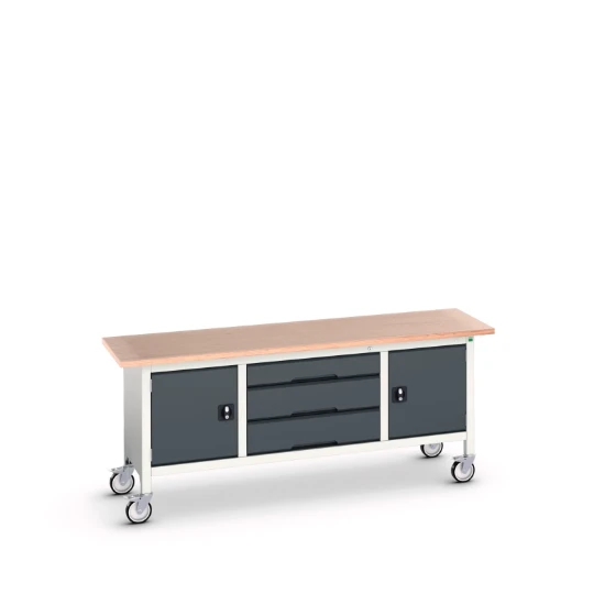 bott Verso verrijdbare werkbank 2000x600x830mm 3 laden 2 deuren Multiplex RAL 7016