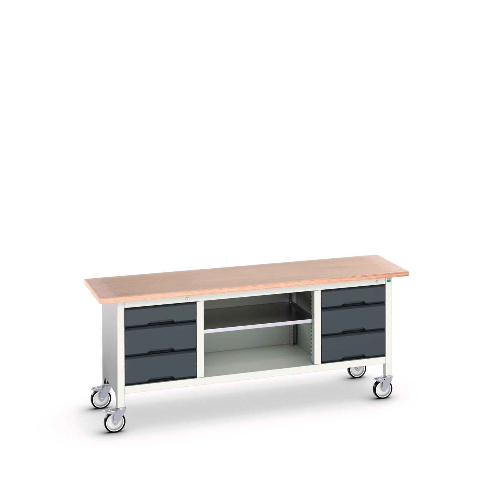 bott Verso verrijdbare werkbank 2000x600x830mm 6 laden 1 middenschap Multiplex RAL 7016