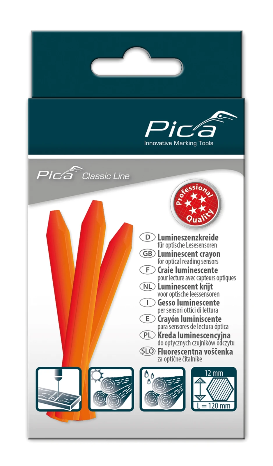 Pica Classic 592/54 Markeerkrijt PRO fluor-oranje - 12 krijtjes