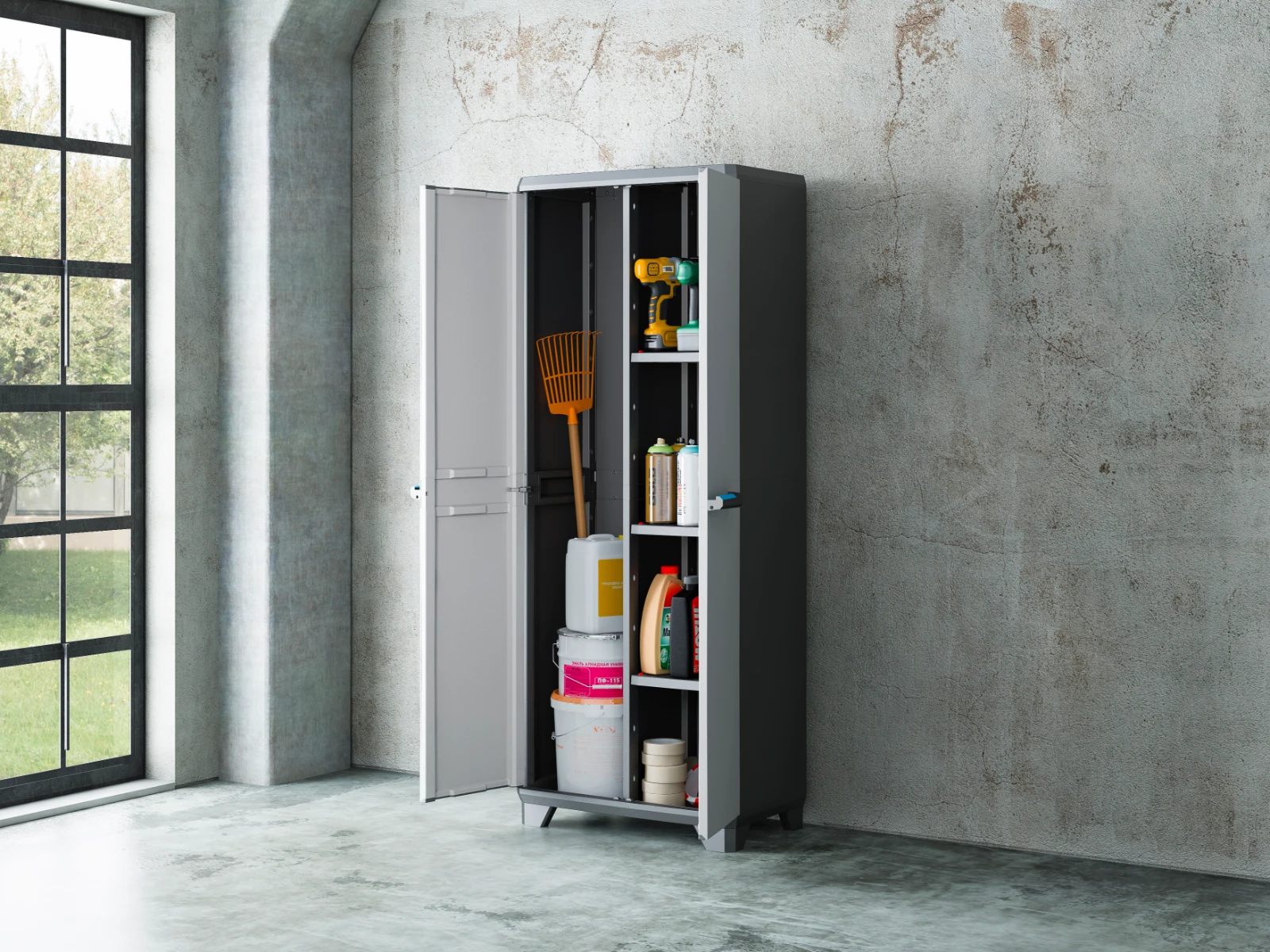 Keter Linear Opbergkast hoog - Utility - bezemkast - 3 planken