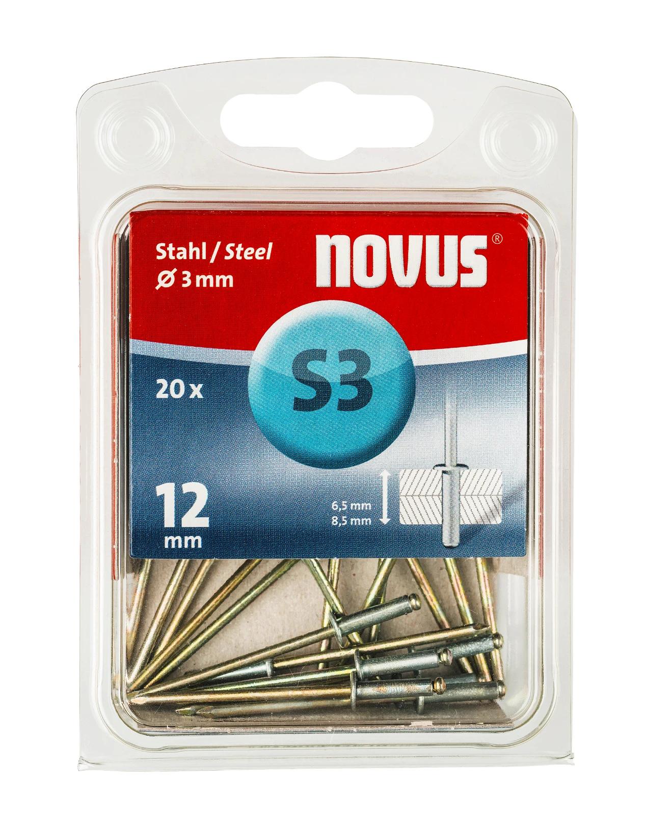 Novus rivet A3 X 12 acier S, 20 pcs.
