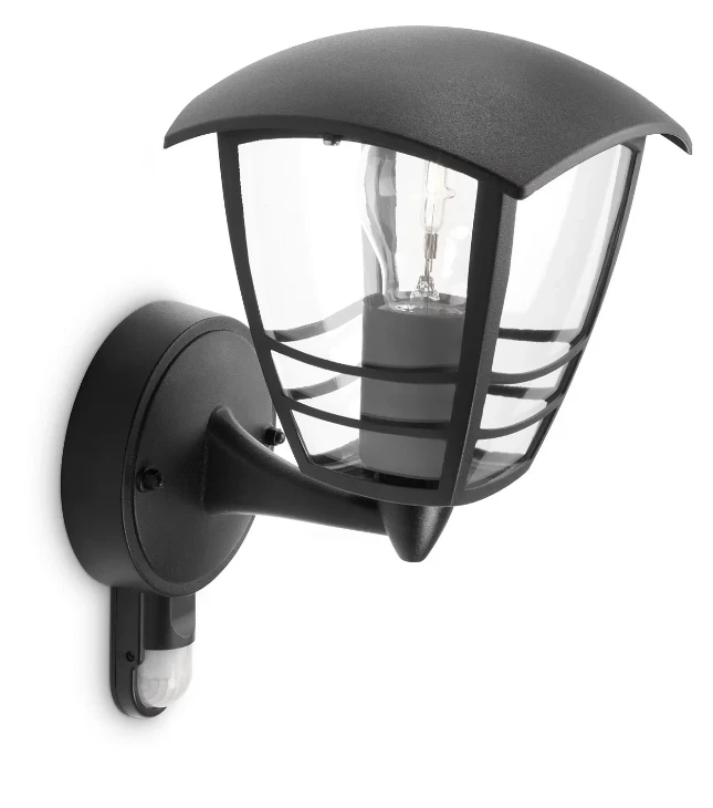 Philips Buitenwandlamp Creek 1x60W 230V zwart - met sensor