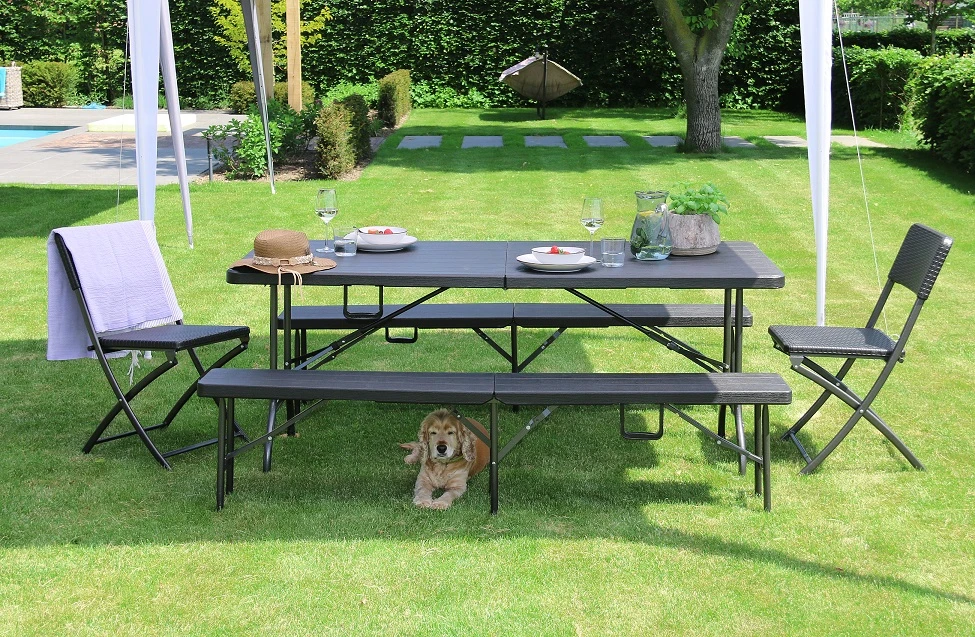 ERRO Vouwtafel 180cm zwart - houtlook