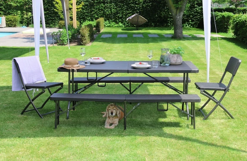 ERRO Vouwtafel 180cm zwart - houtlook