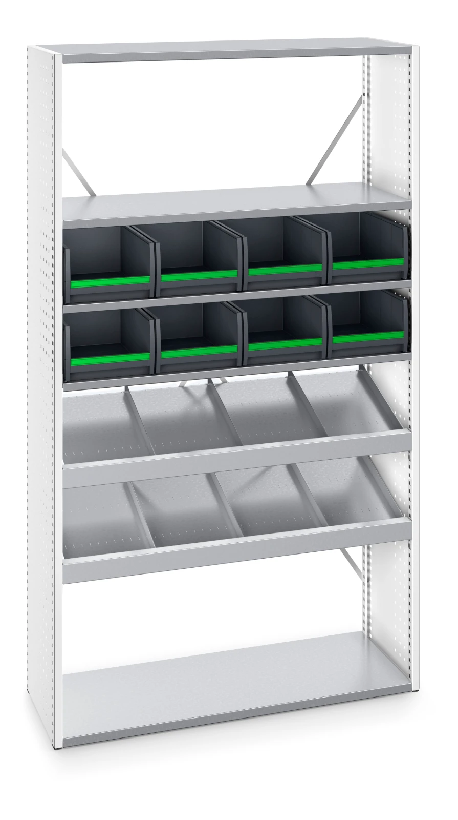 bott Verso stellingkast met 5 legborden, 8x box ral 7035