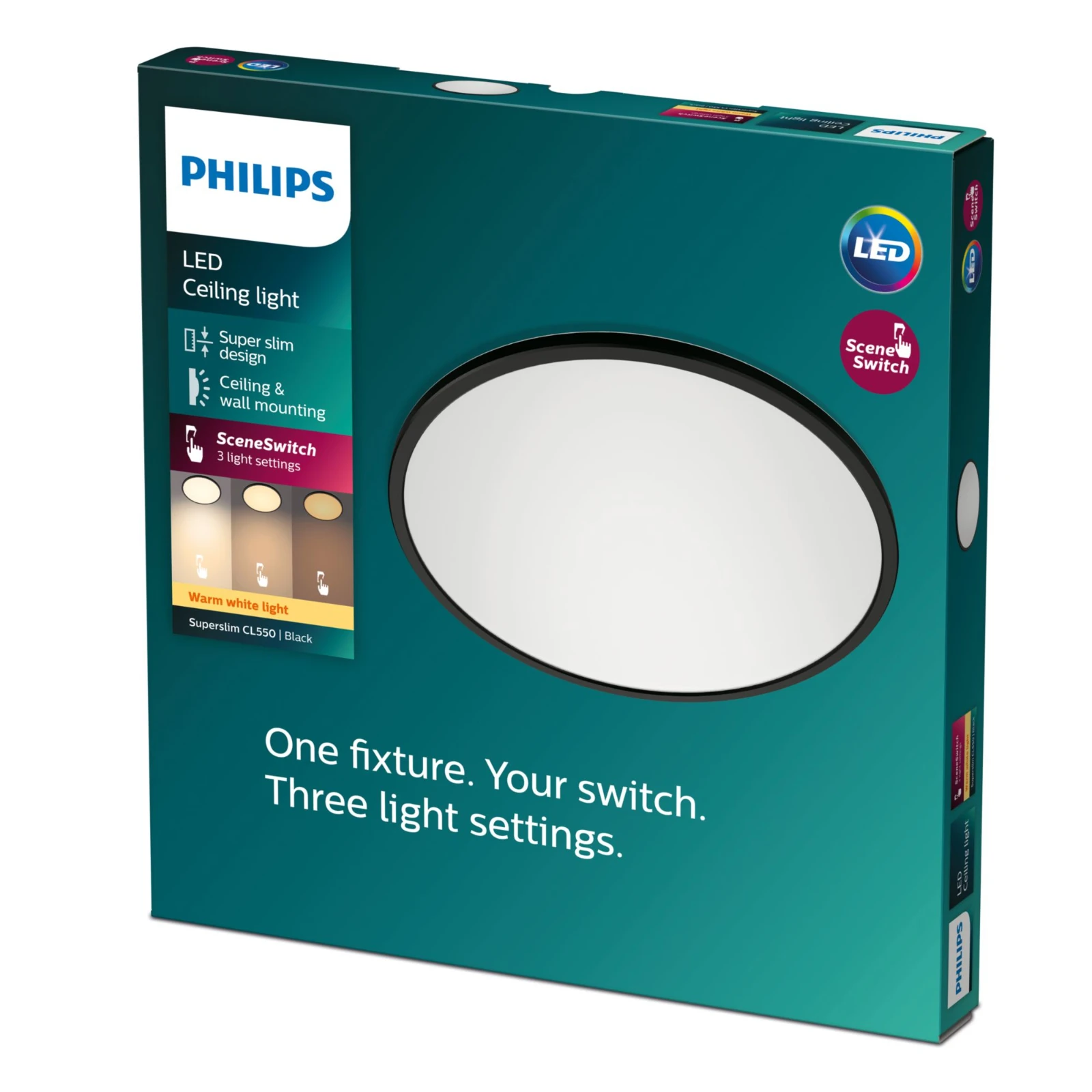 Philips LED-plafondlamp Superslim CL550 15W 2700K O250 mm zwart