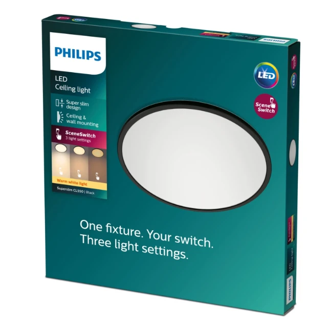 Philips LED-plafondlamp Superslim CL550 15W 2700K O250 mm zwart
