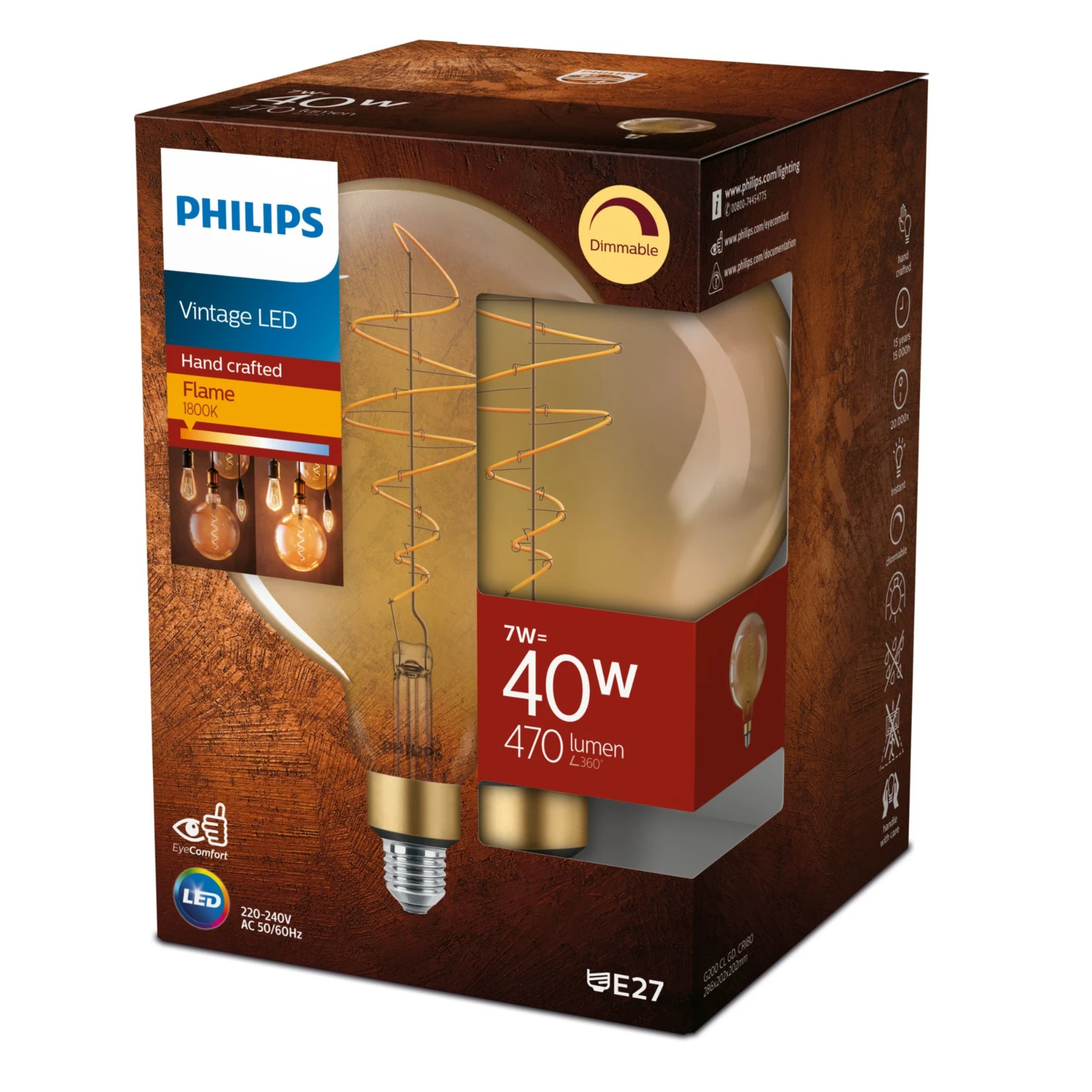 Philips Vintage LED Filament Globe 40W E27 G200 CL Gold