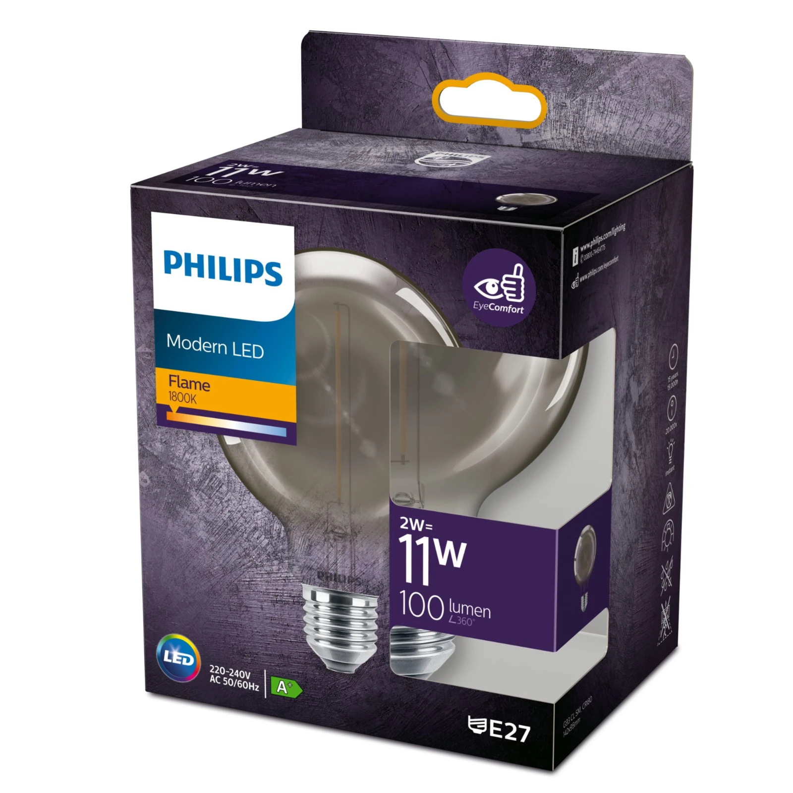 Philips Modern LED Globe Filament 15W E27 G93 smoky ND SRT4