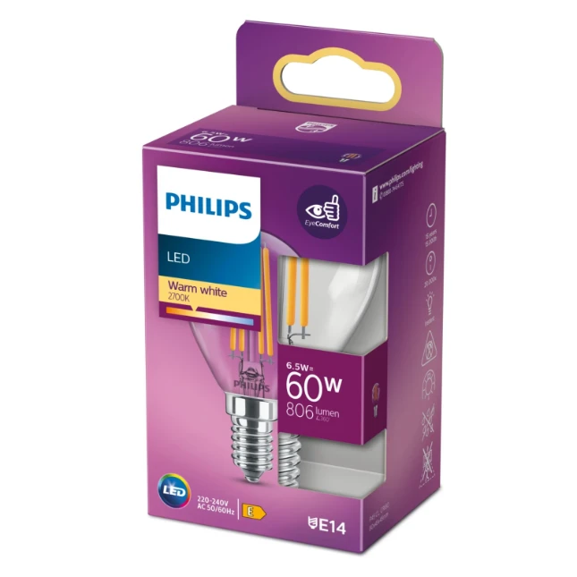 Philips LED Filament Classic 60W E14 WW P45 CL ND SRT4
