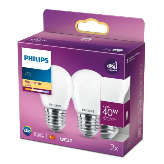 Philips LED Kogellamp Classic 40W P45 E27 WW FR ND 2PF/6