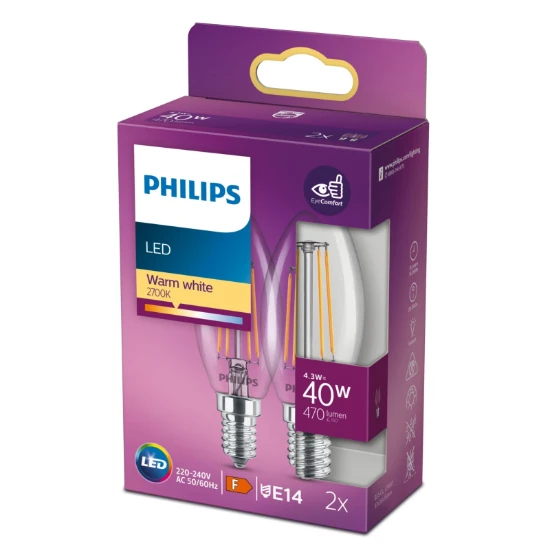 Philips LED Filament Classic 40W B35 CL E14 WW ND 2PF-6