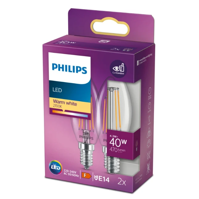 Philips LED Filament Classic 40W B35 CL E14 WW ND 2PF-6