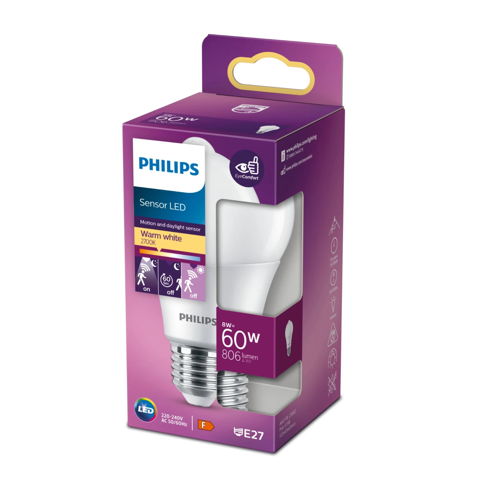 Philips Sensor LED lamp 60W A60 FR E27 WW ND