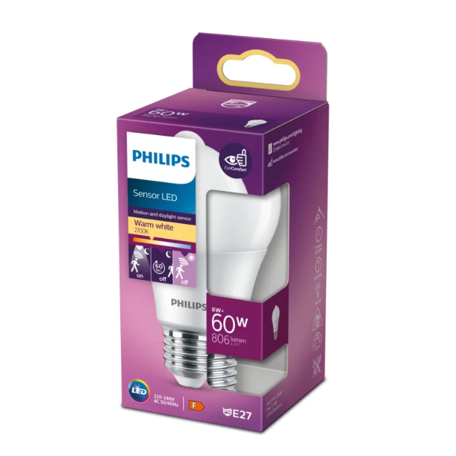 Philips Sensor LED lamp 60W A60 FR E27 WW ND