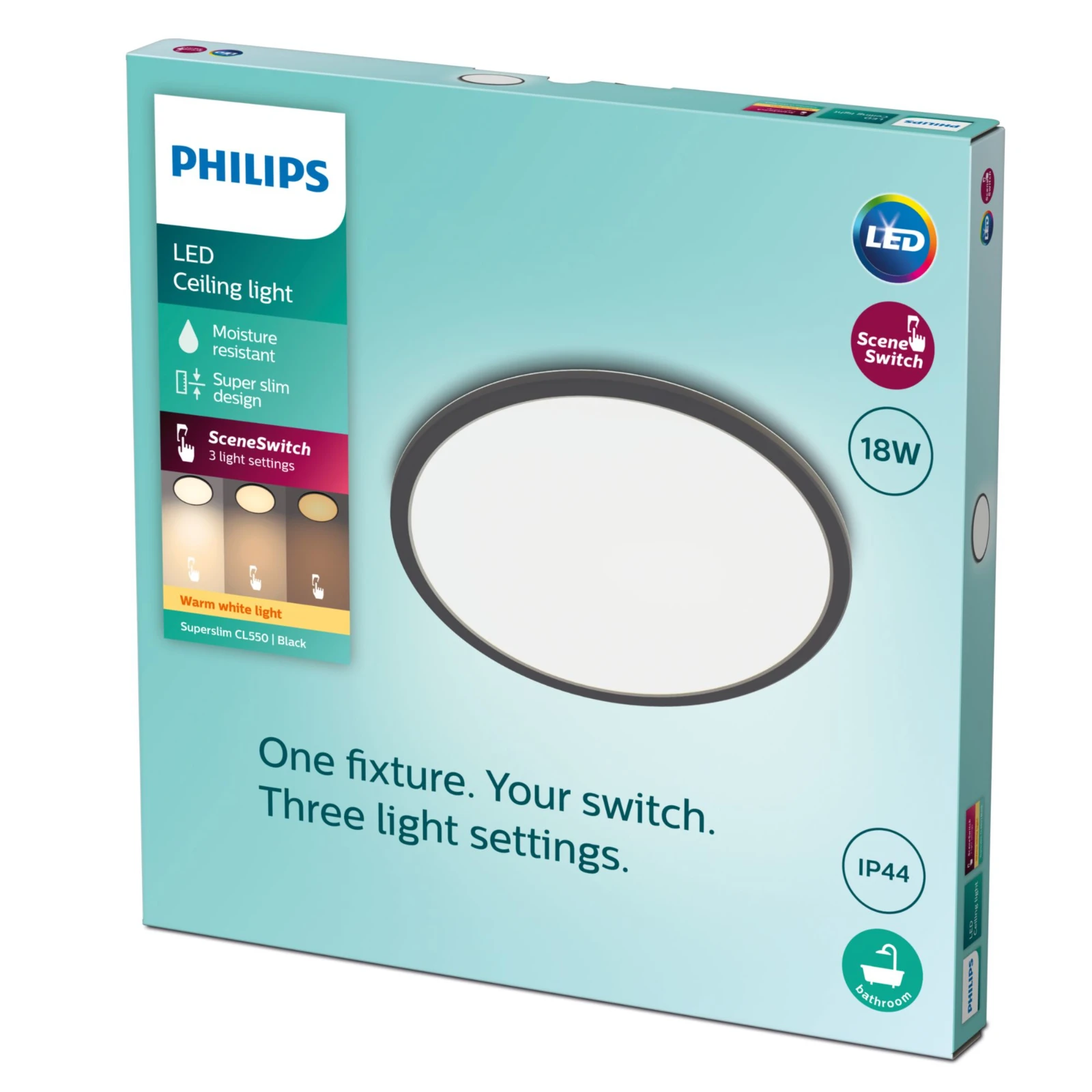 Philips LED-plafondlamp Superslim CL550 18W 2700K O300 mm zwart