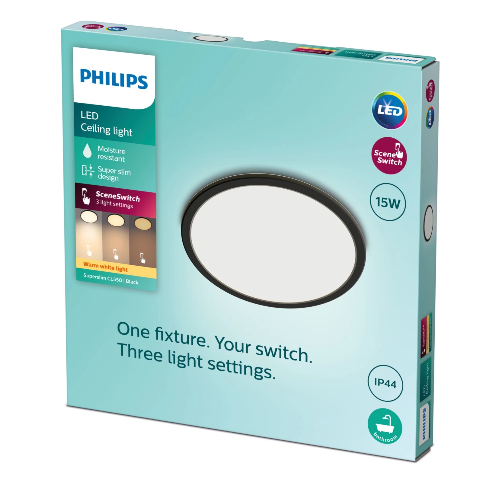 Philips LED-plafondlamp Superslim CL550 15W 2700K O250 mm zwart
