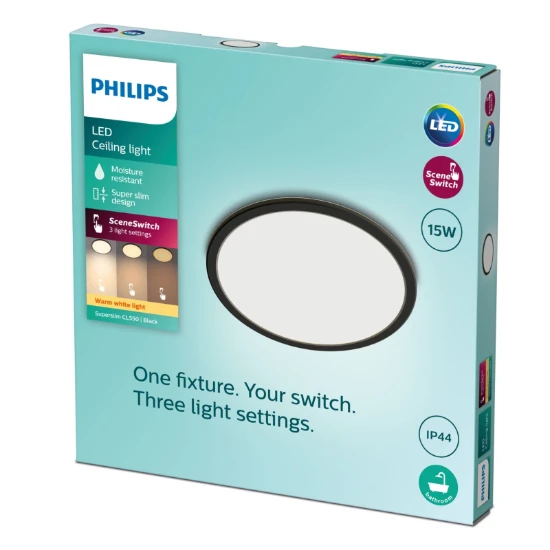 Philips LED-plafondlamp Superslim CL550 15W 2700K O250 mm zwart