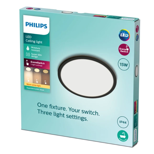 Philips LED-plafondlamp Superslim CL550 15W 2700K O250 mm zwart