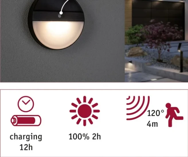 Paulmann Outdoor Solar LED-buitenwandlamp Eloise IP44 3000K met bewegingsmelder