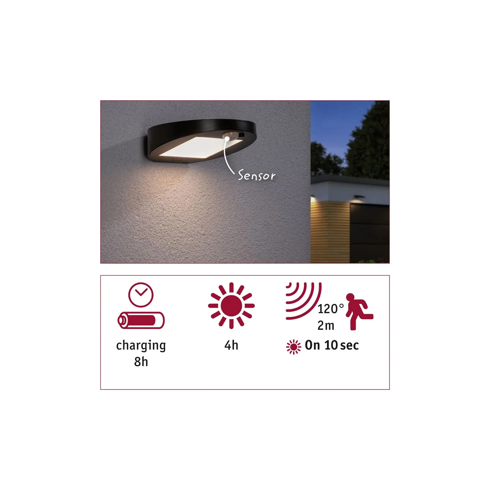 Paulmann Outdoor Solar Buitenwandlamp Ryse IP44 met bewegingsmelder
