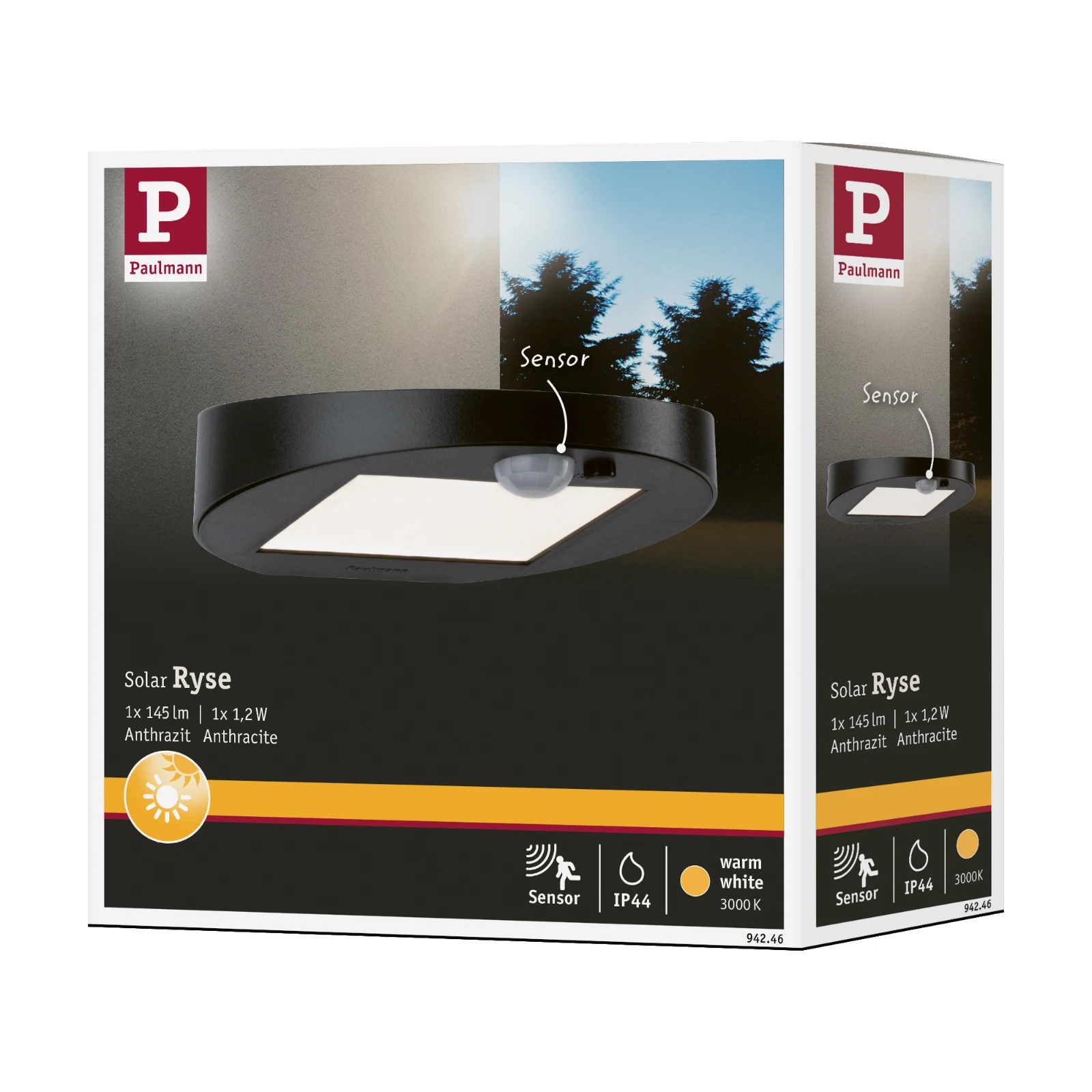 Paulmann Outdoor Solar Buitenwandlamp Ryse IP44 met bewegingsmelder